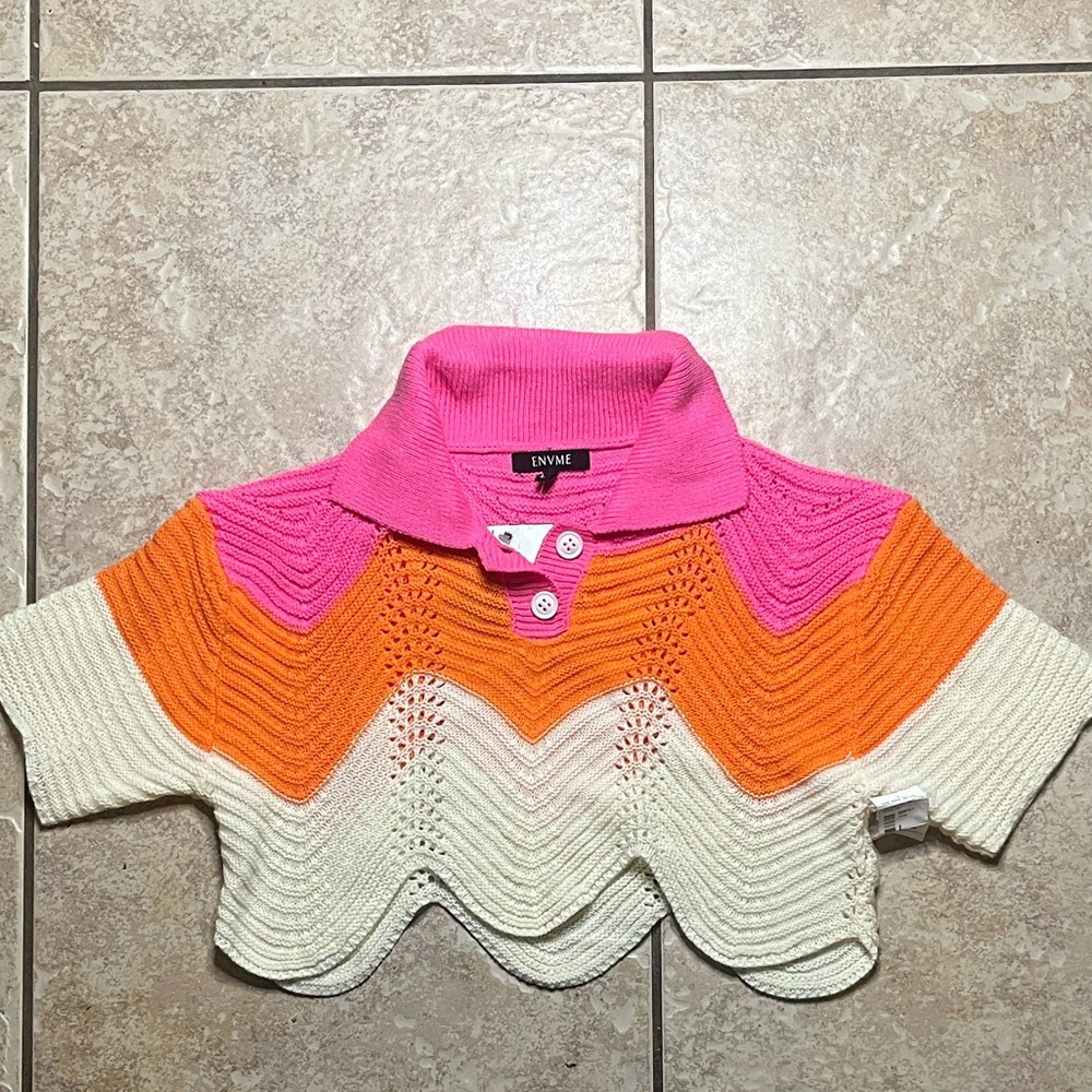 BRAND NEW LARGE EVME pink and Orange cropped Knit with pink collar - Picture 5 of 5
